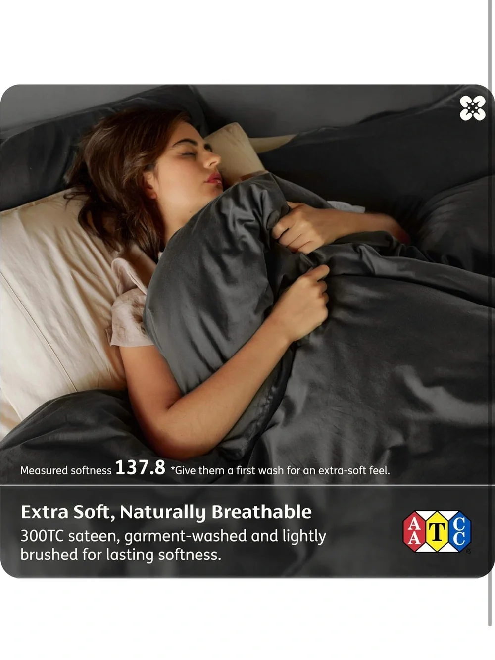 NEW Bedsure 100% Organic Cotton Duvet Cover Queen. GOTS Certified. Dark Grey